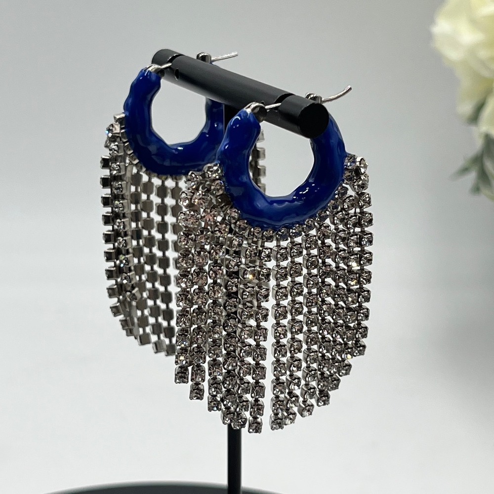Joanna Laura Constantine Bright Blue Austrian Crystal Shoulder Duster Wave Hoops